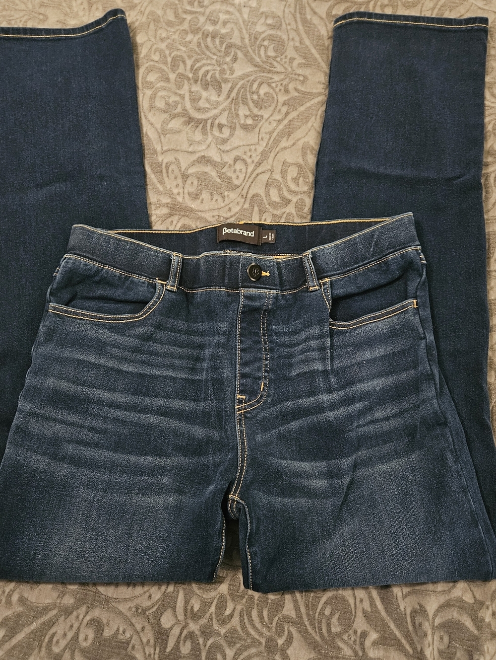 EUC Betabrand Dark Indigo Straight Leg Jeans Women's Size Large